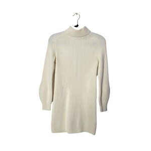 Max&Co. Womens Ivory Ribbed Knit Long Sleeve Sweater Dress With Half-Zip Closure